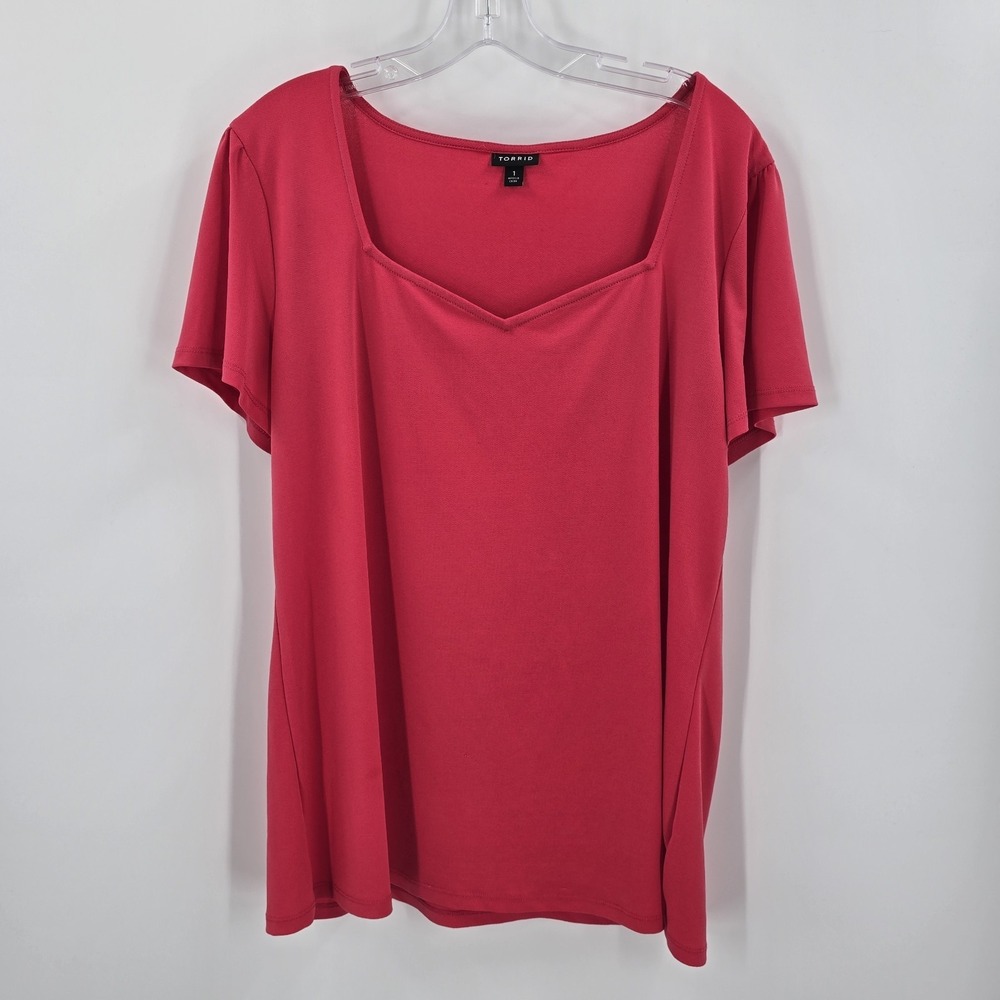 Torrid Blouse Womens‎ Size 1 Square Neck Short Sleeve Pink/Red Color